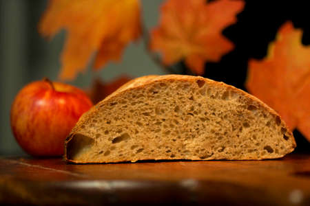 Bread is a staple food prepared from a dough of flour (usually wheat) and water, usually by baking.の写真素材