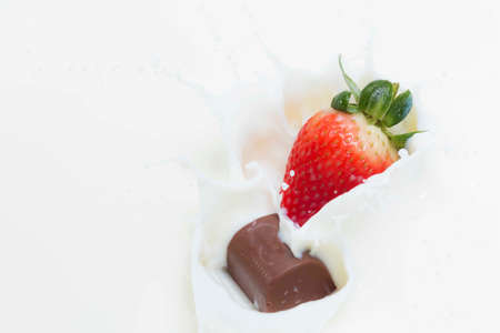 Strawberry splash with chocolate milk. Effect photography for commercial use.の写真素材