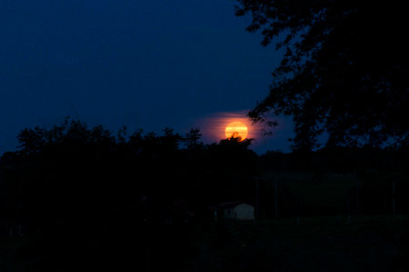 Sunset in a rural area, rural environment or countryside is any geographic region not classified as an urban area or an urban expansion area, non-urbanizable or destined to limit urban growth, used in agricultural, agro-industrial, extractivism, forestry and/or activities or environmental conservation.の写真素材