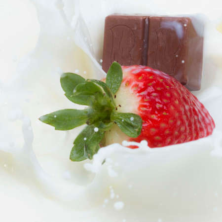Strawberry splash with chocolate milk. Effect photography for commercial use.の写真素材