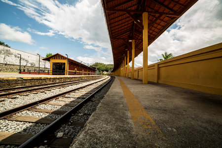 Railway station for transporting cargo and people in 1876. Old train station in the city of Guararema, SÃ£o Paulo, Brazil.の素材 [FY310186734217]