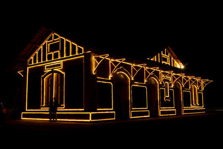 Railway station with Christmas lights in Guararema interior of SÃ£o Paulo.の写真素材