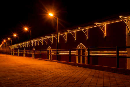 Railway station with Christmas lights in Guararema interior of SÃ£o Paulo.の写真素材