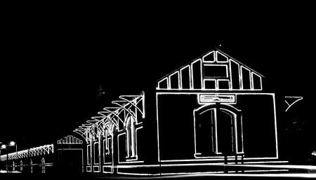 Railway station with Christmas lights in Guararema interior of SÃ£o Paulo.の写真素材