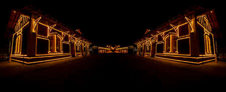 Railway station with Christmas lights in Guararema interior of SÃ£o Paulo.の写真素材