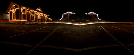 Railway station with Christmas lights in Guararema interior of SÃ£o Paulo.の写真素材