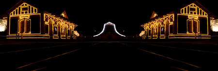 Railway station with Christmas lights in Guararema interior of SÃ£o Paulo.の写真素材