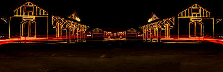Railway station with Christmas lights in Guararema interior of SÃ£o Paulo.の写真素材