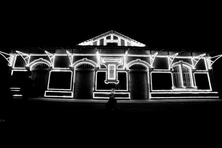 Railway station with Christmas lights in Guararema interior of SÃ£o Paulo.の写真素材