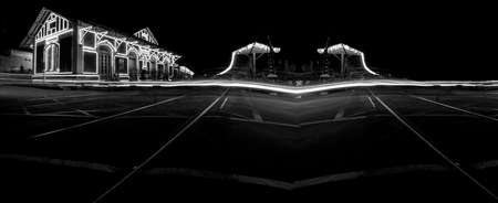 Railway station with Christmas lights in Guararema interior of SÃ£o Paulo.の写真素材