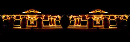 Railway station with Christmas lights in Guararema interior of SÃ£o Paulo.の写真素材