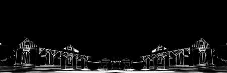 Railway station with Christmas lights in Guararema interior of SÃ£o Paulo.の写真素材