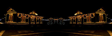 Railway station with Christmas lights in Guararema interior of SÃ£o Paulo.の写真素材