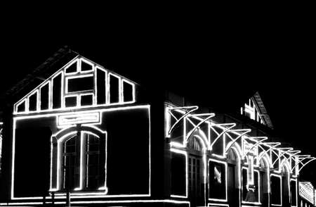 Railway station with Christmas lights in Guararema interior of SÃ£o Paulo.の写真素材