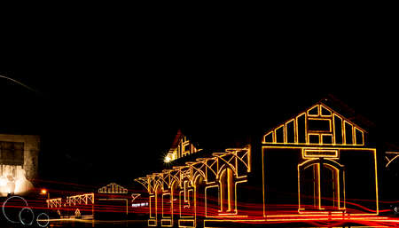 Railway station with Christmas lights in Guararema interior of SÃ£o Paulo.の写真素材