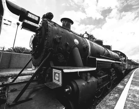 Train or convoy, rail transport consists of one or several vehicles, wagons or carriages linked together and capable of moving on rails.の写真素材