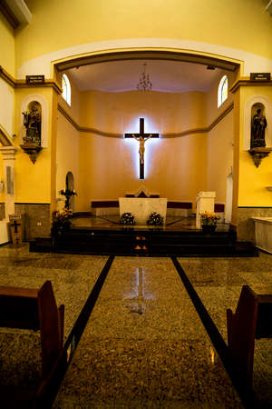 Interior of Guararema Church, SÃ£o Paulo, Brazil. Our Lady of the Stairs and Saint Benedict.の写真素材