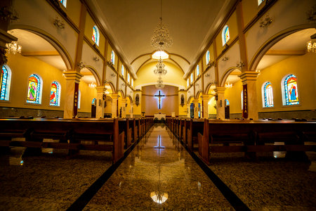 Interior of Guararema Church, SÃ£o Paulo, Brazil. Our Lady of the Stairs and Saint Benedict.の写真素材