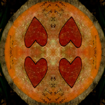 Red heart love for nature. Park and its environment of trees and pole with light and building of an urban center.の写真素材
