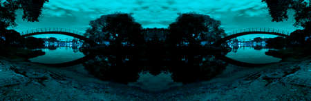Night view of the vegetation around the lake at Parque do Ibirapuera, SÃ£o Paulo, Brazil.の写真素材