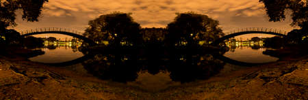 Night view of the vegetation around the lake at Parque do Ibirapuera, SÃ£o Paulo, Brazil.の写真素材