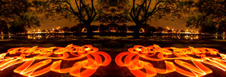Night view of the vegetation around the lake at Parque do Ibirapuera, SÃ£o Paulo, Brazil.の写真素材