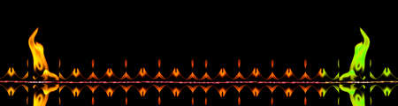 Water mixed with lighter fluid inside a golden pot throwing ice stone to cause thermal shock and cause a splash of liquid with fire on the black background.の写真素材