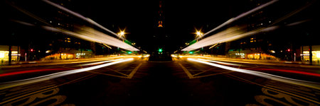 Trace of light from car headlights on Avenida Paulista on Christmas night. Night photography. SÃ£o Paulo Brazil.の写真素材