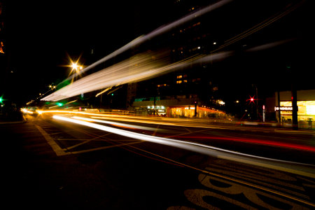 Trace of light from car headlights on Avenida Paulista on Christmas night. Night photography. SÃ£o Paulo Brazil.の写真素材