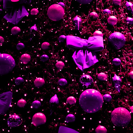 Colorful Christmas balls on Christmas Tree decorative ornaments used in Christmas party. Annual Christmas tree decoration of Avenida Paulista, Sao Paulo, Brazil.の写真素材