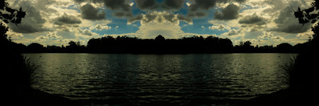 Sunset on the lake of Parque do Ibirapuera, SÃ£o Paulo, Brazil. Photograph taken on the shores of...