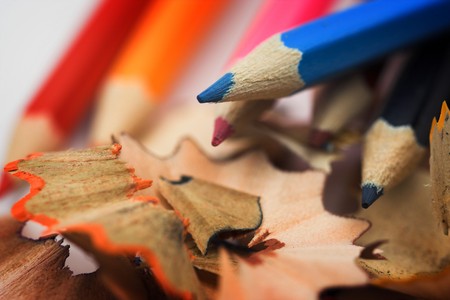 color pencils and chips close upの写真素材