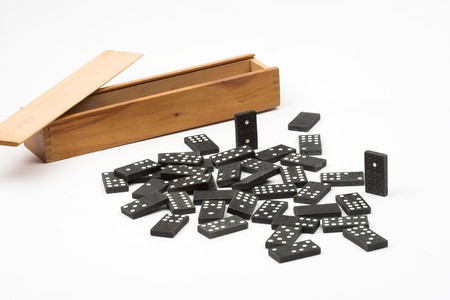 domino blocks around wooden box