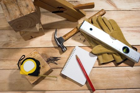 set of carpenter's tool on the wood 