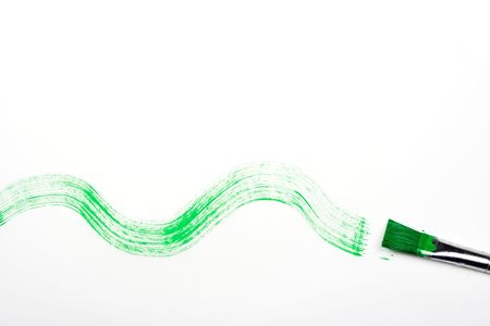 green trace and brush over whiteの写真素材