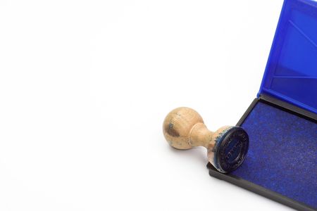 rubber stamp and ink close up with place for textの写真素材