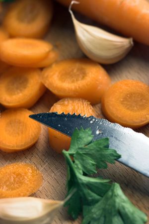  chopped  carrot on a wood board,shallow dof
の写真素材