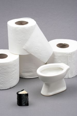 reading in the bathroom - bowl and book over greyの写真素材