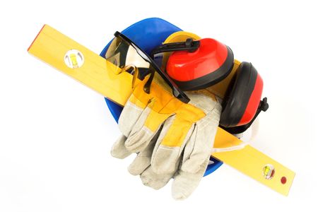Safety gear kit and tools close upの写真素材