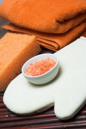 Mango butter  bath salts close upの写真素材