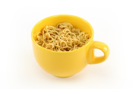 Bowl of instant noodles over white backgroundの写真素材