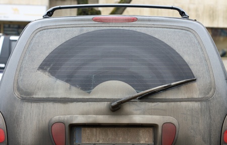 The dirty back window of an automobile の写真素材