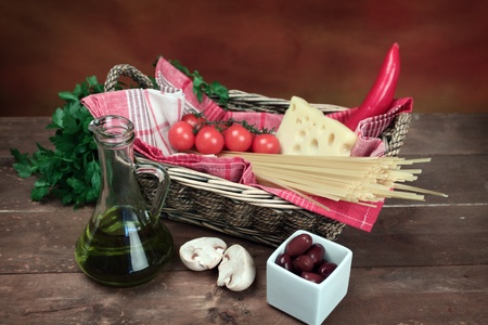 Ingredients for cooking italian pasta の写真素材