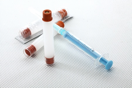 insulin vials and syringe close up, shallow dofの写真素材