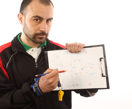 soccer manager drawing a tactical planの写真素材