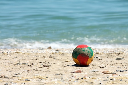 soccer ball on a beach の写真素材