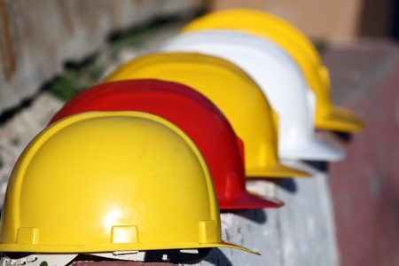 Some helmets close up on work place の写真素材