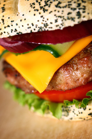 Close up of big tasty burger, shallow DOFの写真素材