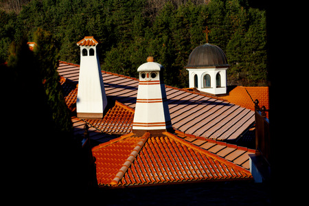 Chimneys of traditional Bulgarian housesの写真素材