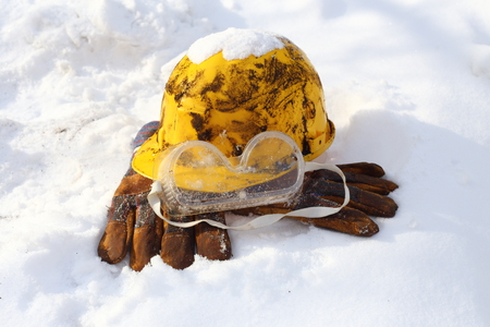 Safety equipment set in snowの写真素材